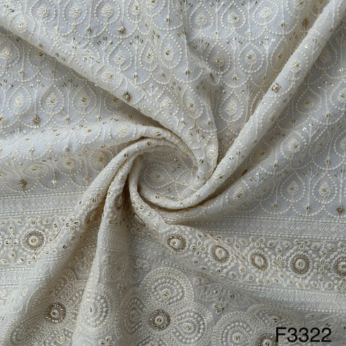 Dyeable Thread Embroidered Georgette Fabric-F3322
